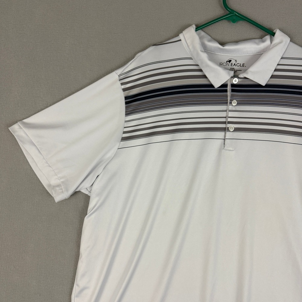 Iron Eagle Mens‎ XXL Golf Polo Shirt White Striped Short Sleeve Performance - Picture 3 of 8